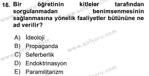 Karşılaştırmalı Siyasal Sistemler Dersi 2021 - 2022 Yılı Yaz Okulu Sınavı 16. Soru