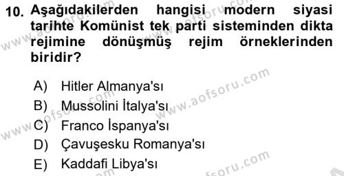 Karşılaştırmalı Siyasal Sistemler Dersi 2022 - 2023 Yılı (Final) Dönem Sonu Sınavı 10. Soru