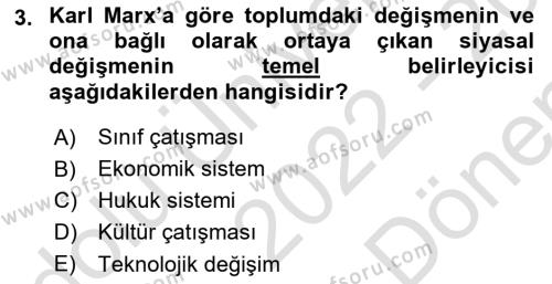 Karşılaştırmalı Siyasal Sistemler Dersi 2022 - 2023 Yılı (Final) Dönem Sonu Sınavı 3. Soru