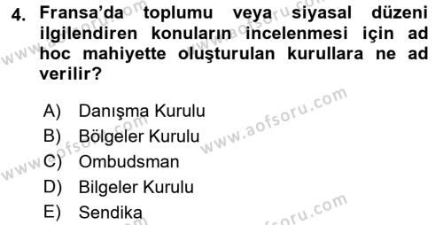 Karşılaştırmalı Siyasal Sistemler Dersi 2022 - 2023 Yılı (Final) Dönem Sonu Sınavı 4. Soru