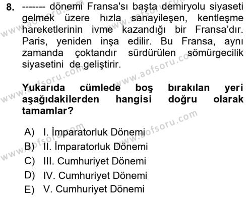 Karşılaştırmalı Siyasal Sistemler Dersi 2022 - 2023 Yılı Yaz Okulu Sınavı 8. Soru