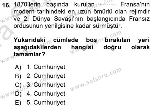 Karşılaştırmalı Siyasal Sistemler Dersi 2023 - 2024 Yılı (Vize) Ara Sınavı 16. Soru