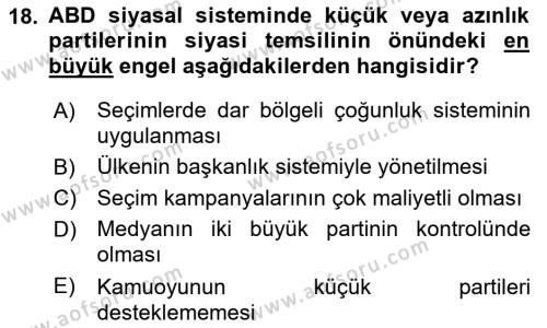 Karşılaştırmalı Siyasal Sistemler Dersi 2023 - 2024 Yılı (Vize) Ara Sınavı 18. Soru