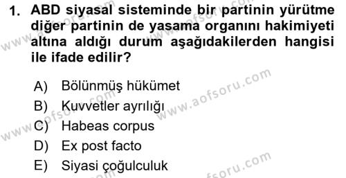 Karşılaştırmalı Siyasal Sistemler Dersi 2023 - 2024 Yılı (Final) Dönem Sonu Sınavı 1. Soru