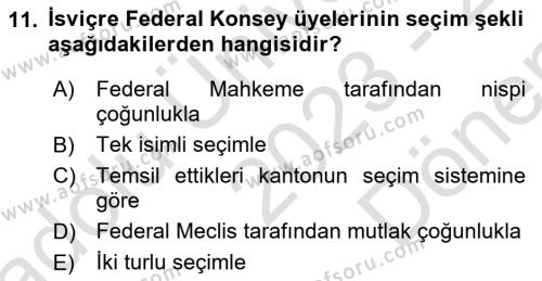 Karşılaştırmalı Siyasal Sistemler Dersi 2023 - 2024 Yılı (Final) Dönem Sonu Sınavı 11. Soru