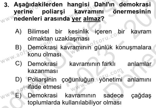 Karşılaştırmalı Siyasal Sistemler Dersi 2023 - 2024 Yılı (Final) Dönem Sonu Sınavı 3. Soru