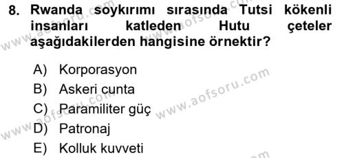 Karşılaştırmalı Siyasal Sistemler Dersi 2023 - 2024 Yılı (Final) Dönem Sonu Sınavı 8. Soru