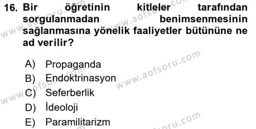 Karşılaştırmalı Siyasal Sistemler Dersi 2023 - 2024 Yılı Yaz Okulu Sınavı 16. Soru