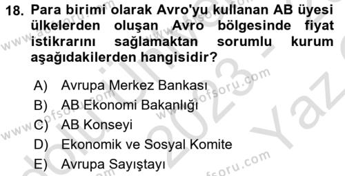 Karşılaştırmalı Siyasal Sistemler Dersi 2023 - 2024 Yılı Yaz Okulu Sınavı 18. Soru