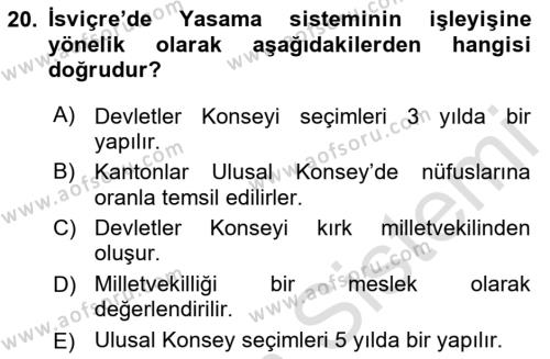 Karşılaştırmalı Siyasal Sistemler Dersi 2023 - 2024 Yılı Yaz Okulu Sınavı 20. Soru