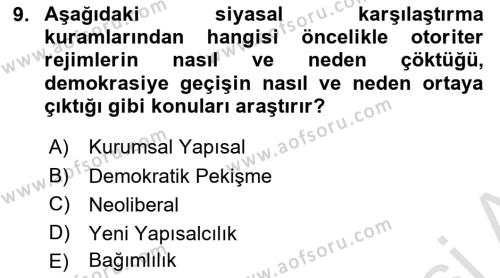 Karşılaştırmalı Siyasal Sistemler Dersi 2023 - 2024 Yılı Yaz Okulu Sınavı 9. Soru