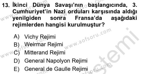 Karşılaştırmalı Siyasal Sistemler Dersi 2024 - 2025 Yılı (Vize) Ara Sınavı 13. Soru