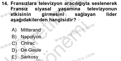 Karşılaştırmalı Siyasal Sistemler Dersi 2024 - 2025 Yılı (Vize) Ara Sınavı 14. Soru