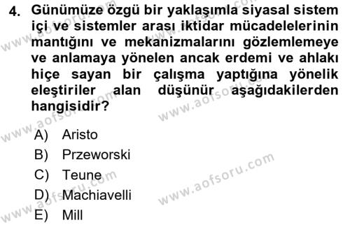 Karşılaştırmalı Siyasal Sistemler Dersi 2024 - 2025 Yılı (Vize) Ara Sınavı 4. Soru