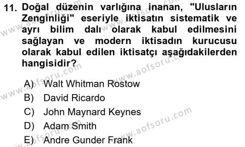 Uluslararası Ekonomi Politik Dersi 2021 - 2022 Yılı (Vize) Ara Sınavı 11. Soru