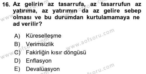 Uluslararası Ekonomi Politik Dersi 2021 - 2022 Yılı (Vize) Ara Sınavı 16. Soru