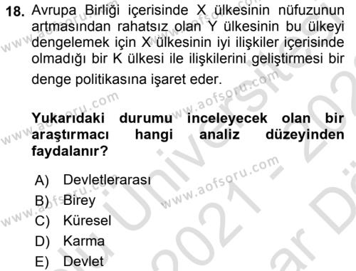 Uluslararası Ekonomi Politik Dersi 2021 - 2022 Yılı (Vize) Ara Sınavı 18. Soru