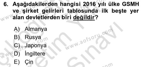 Uluslararası Ekonomi Politik Dersi 2021 - 2022 Yılı (Vize) Ara Sınavı 6. Soru