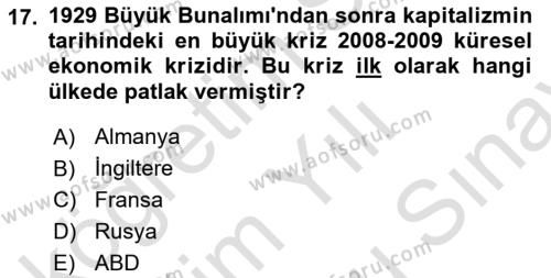 Uluslararası Ekonomi Politik Dersi 2021 - 2022 Yılı (Final) Dönem Sonu Sınavı 17. Soru