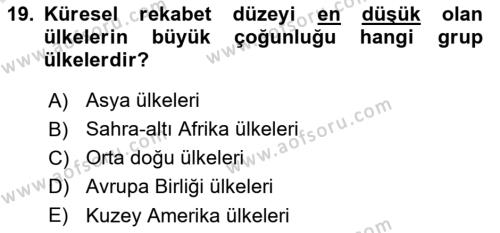 Uluslararası Ekonomi Politik Dersi 2021 - 2022 Yılı (Final) Dönem Sonu Sınavı 19. Soru