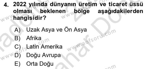 Uluslararası Ekonomi Politik Dersi 2021 - 2022 Yılı (Final) Dönem Sonu Sınavı 4. Soru