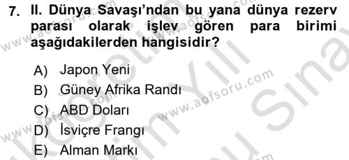 Uluslararası Ekonomi Politik Dersi 2021 - 2022 Yılı (Final) Dönem Sonu Sınavı 7. Soru