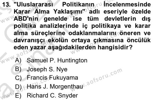 Amerikan Dış Politikası Dersi 2021 - 2022 Yılı (Vize) Ara Sınavı 13. Soru