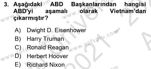 Amerikan Dış Politikası Dersi 2021 - 2022 Yılı (Vize) Ara Sınavı 3. Soru