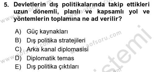 Amerikan Dış Politikası Dersi 2021 - 2022 Yılı (Vize) Ara Sınavı 5. Soru