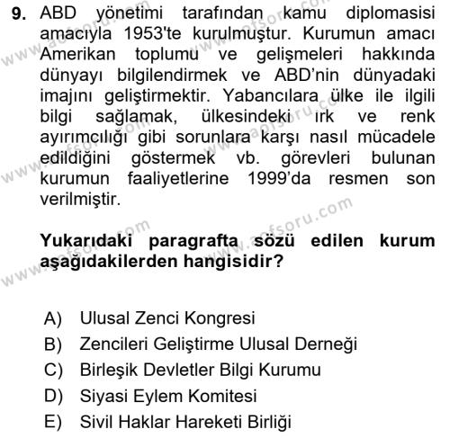 Amerikan Dış Politikası Dersi 2021 - 2022 Yılı (Vize) Ara Sınavı 9. Soru