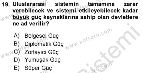 Amerikan Dış Politikası Dersi 2022 - 2023 Yılı Yaz Okulu Sınavı 19. Soru