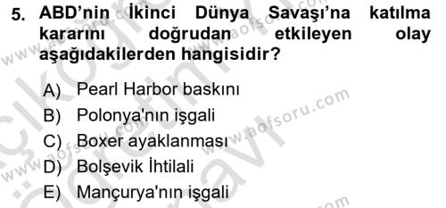 Amerikan Dış Politikası Dersi 2022 - 2023 Yılı Yaz Okulu Sınavı 5. Soru