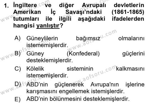 Amerikan Dış Politikası Dersi 2023 - 2024 Yılı (Final) Dönem Sonu Sınavı 1. Soru