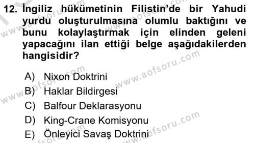 Amerikan Dış Politikası Dersi 2023 - 2024 Yılı (Final) Dönem Sonu Sınavı 12. Soru