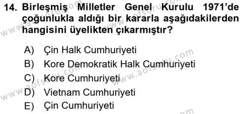 Amerikan Dış Politikası Dersi 2023 - 2024 Yılı (Final) Dönem Sonu Sınavı 14. Soru