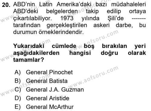 Amerikan Dış Politikası Dersi 2023 - 2024 Yılı (Final) Dönem Sonu Sınavı 20. Soru