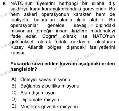 Amerikan Dış Politikası Dersi 2023 - 2024 Yılı (Final) Dönem Sonu Sınavı 6. Soru