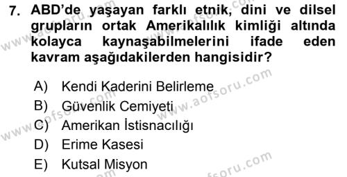 Amerikan Dış Politikası Dersi 2023 - 2024 Yılı (Final) Dönem Sonu Sınavı 7. Soru