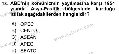 Amerikan Dış Politikası Dersi 2023 - 2024 Yılı Yaz Okulu Sınavı 13. Soru