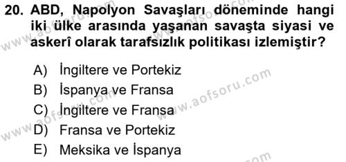 Amerikan Dış Politikası Dersi 2023 - 2024 Yılı Yaz Okulu Sınavı 20. Soru