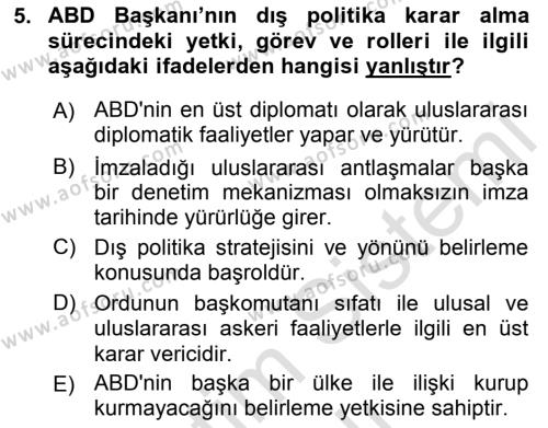 Amerikan Dış Politikası Dersi 2023 - 2024 Yılı Yaz Okulu Sınavı 5. Soru