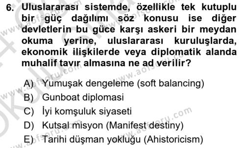 Amerikan Dış Politikası Dersi 2023 - 2024 Yılı Yaz Okulu Sınavı 6. Soru