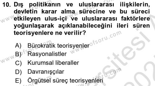 Amerikan Dış Politikası Dersi 2024 - 2025 Yılı (Vize) Ara Sınavı 10. Soru