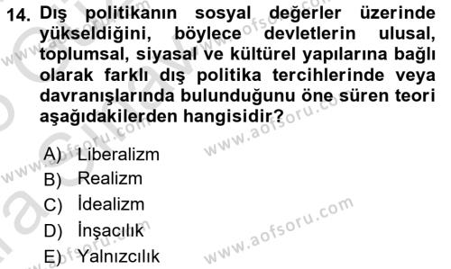 Amerikan Dış Politikası Dersi 2024 - 2025 Yılı (Vize) Ara Sınavı 14. Soru