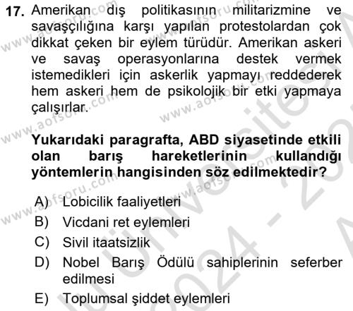 Amerikan Dış Politikası Dersi 2024 - 2025 Yılı (Vize) Ara Sınavı 17. Soru