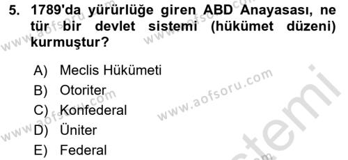 Amerikan Dış Politikası Dersi 2024 - 2025 Yılı (Vize) Ara Sınavı 5. Soru