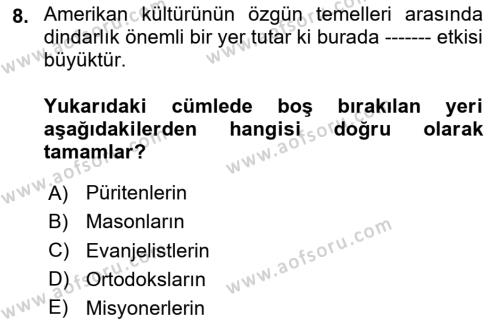 Amerikan Dış Politikası Dersi 2024 - 2025 Yılı (Vize) Ara Sınavı 8. Soru