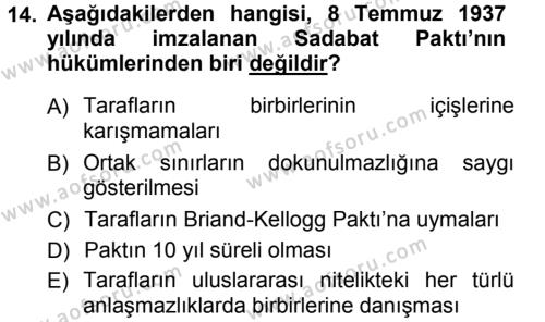 Türk Dış Politikası 1 Dersi 2012 - 2013 Yılı (Vize) Ara Sınavı 14. Soru