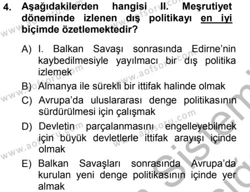 Türk Dış Politikası 1 Dersi 2012 - 2013 Yılı (Vize) Ara Sınavı 4. Soru