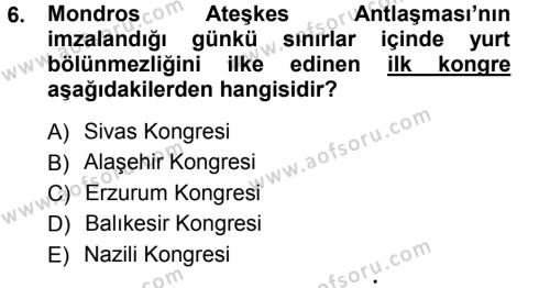 Türk Dış Politikası 1 Dersi 2012 - 2013 Yılı (Vize) Ara Sınavı 6. Soru